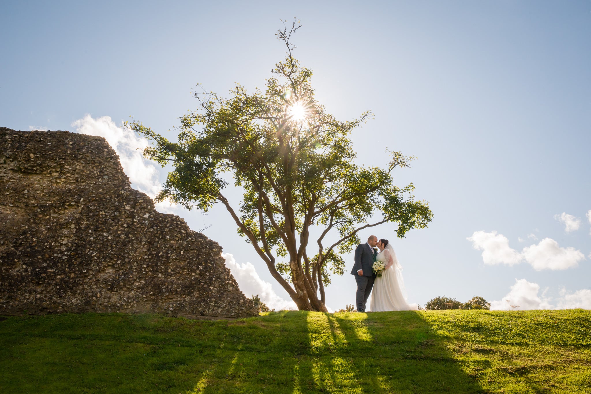 Portrait of bride and groom at Berkhamsted Castle at Gatsby wedding