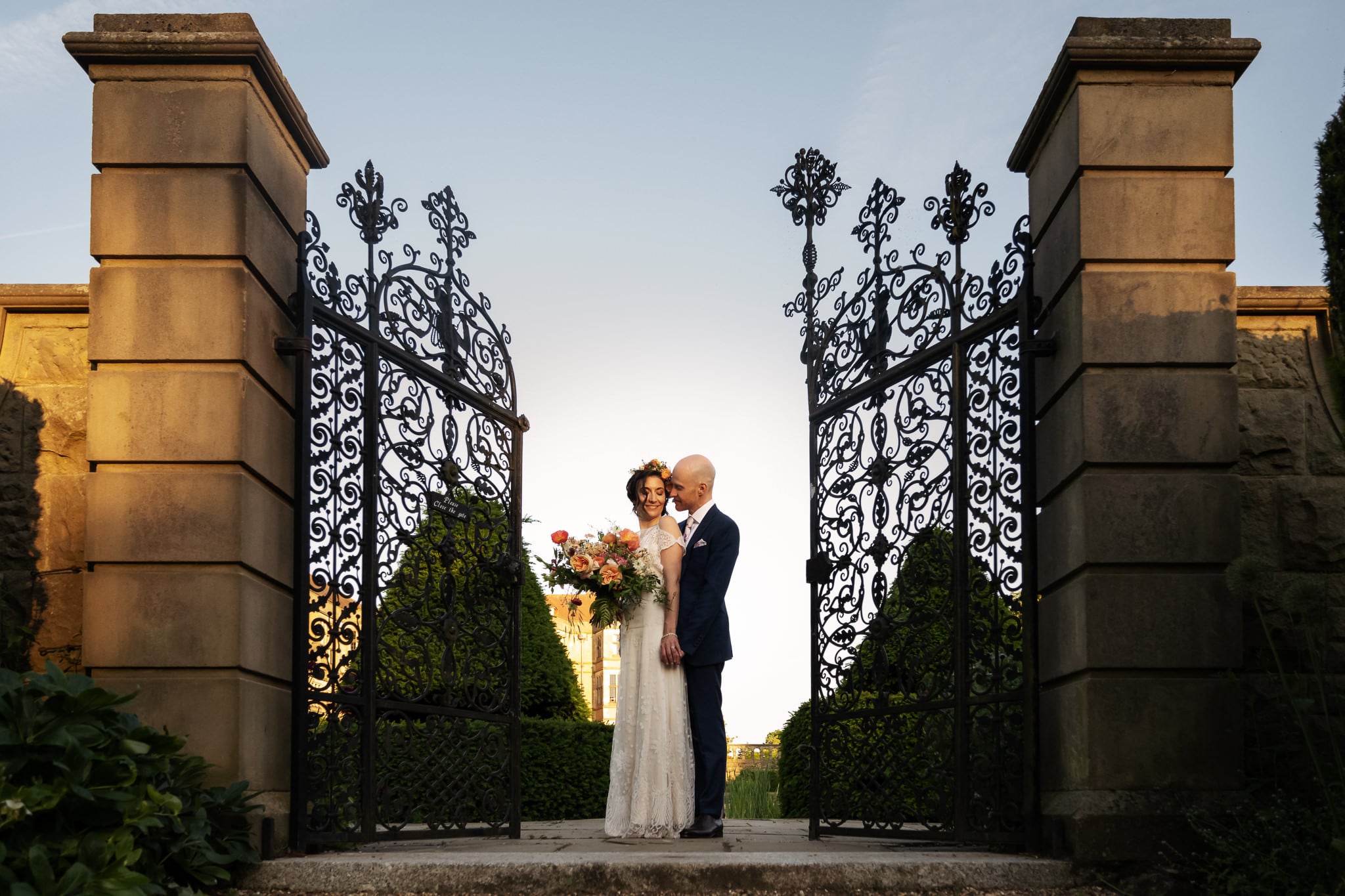 A romantic couple shot in the gardens at Fanhams Hall