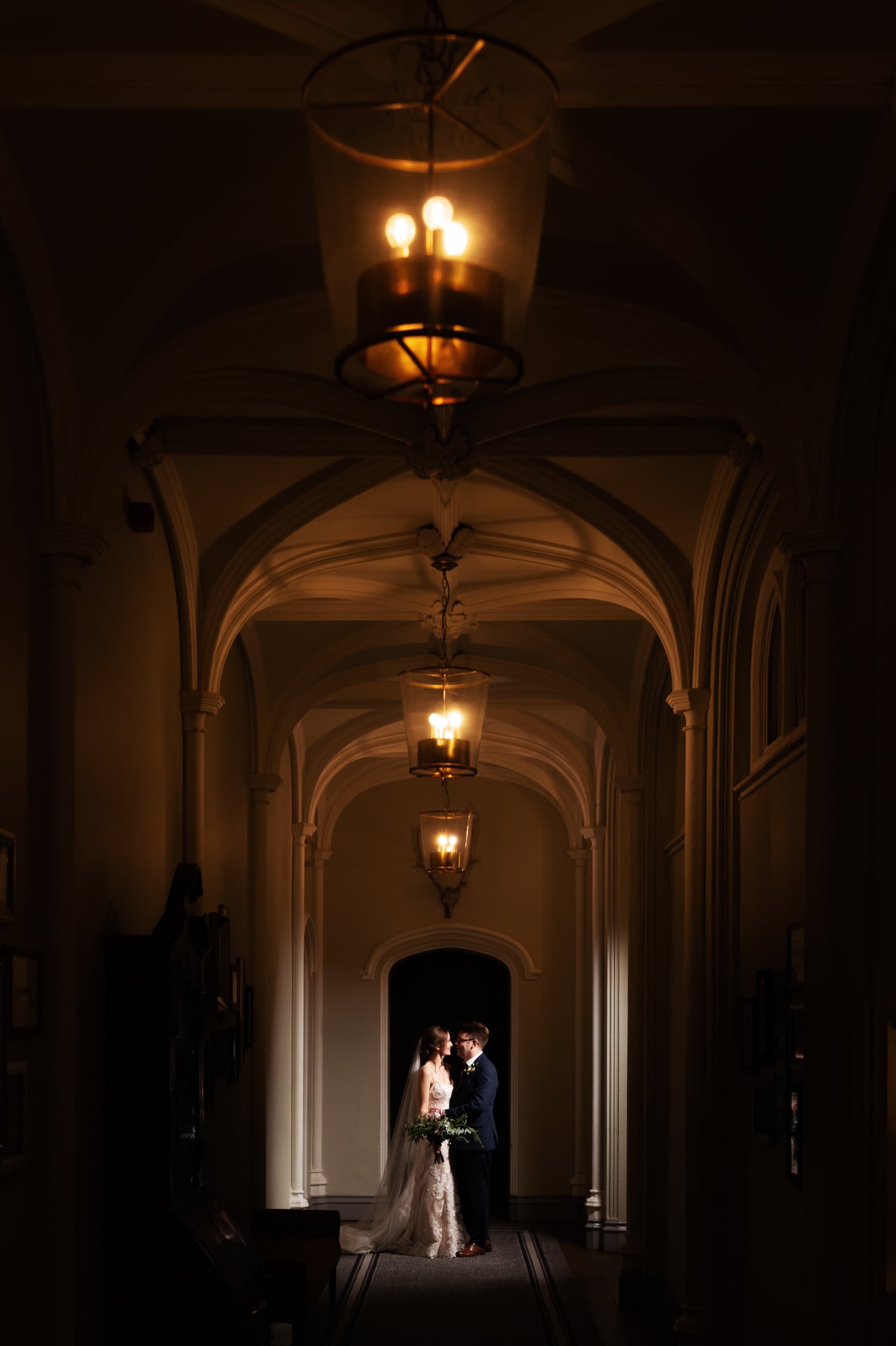 Indoor wedding photo opportunity in the corridors of Latimer Estate.