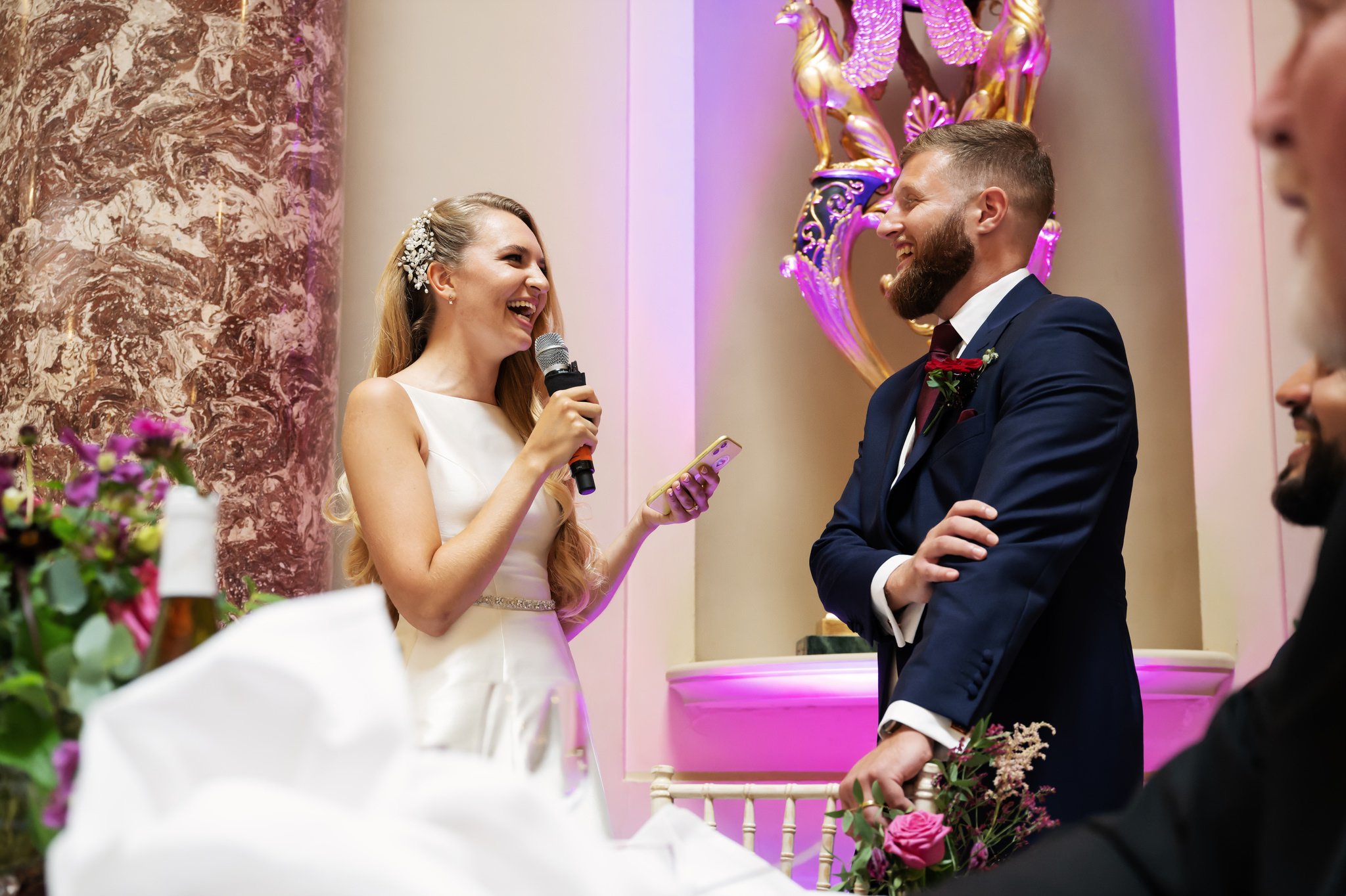 The bride gives her speech at his Stowe House wedding.