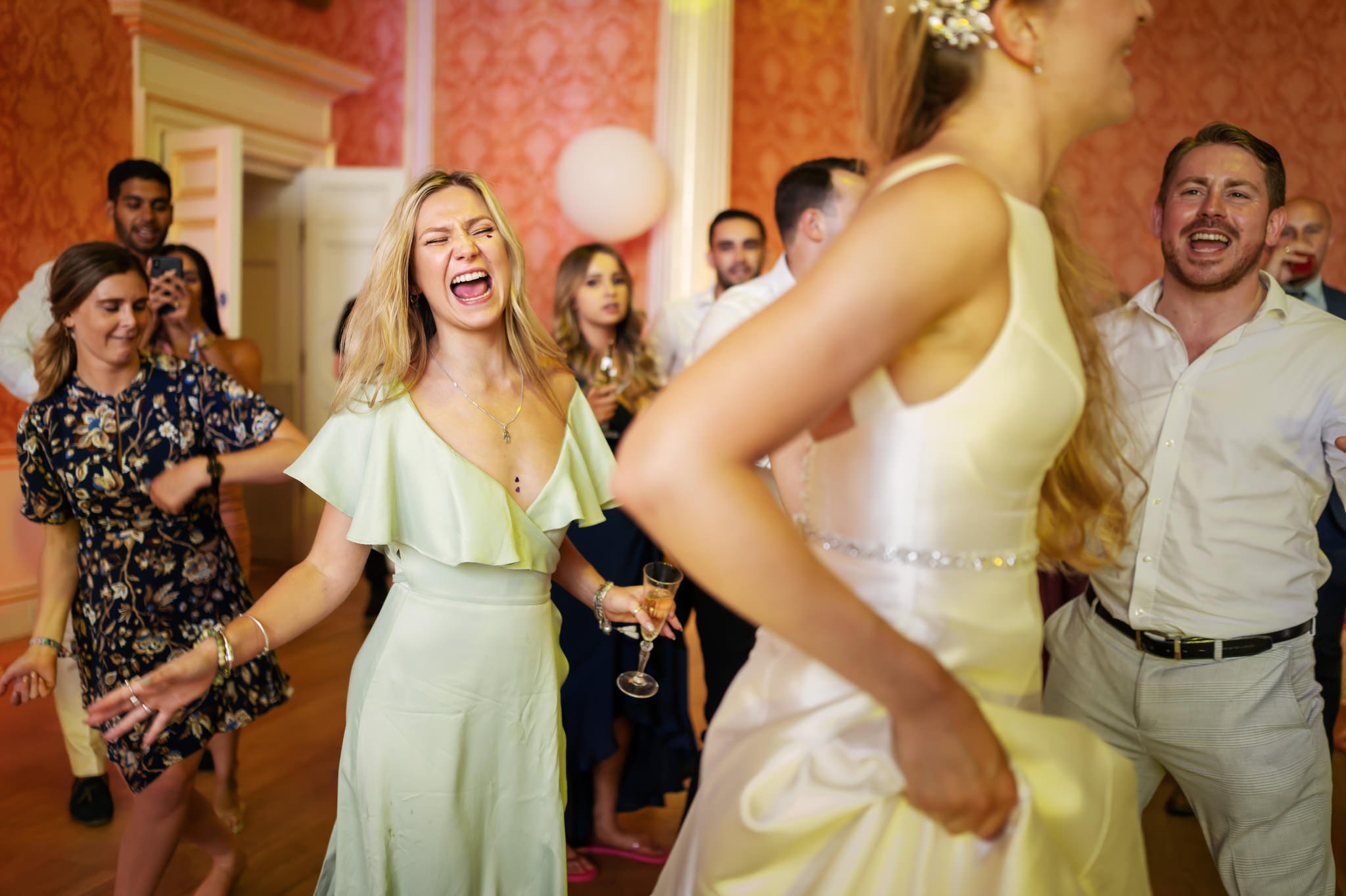 Wedding guests dancing at a Stowe School wedding.