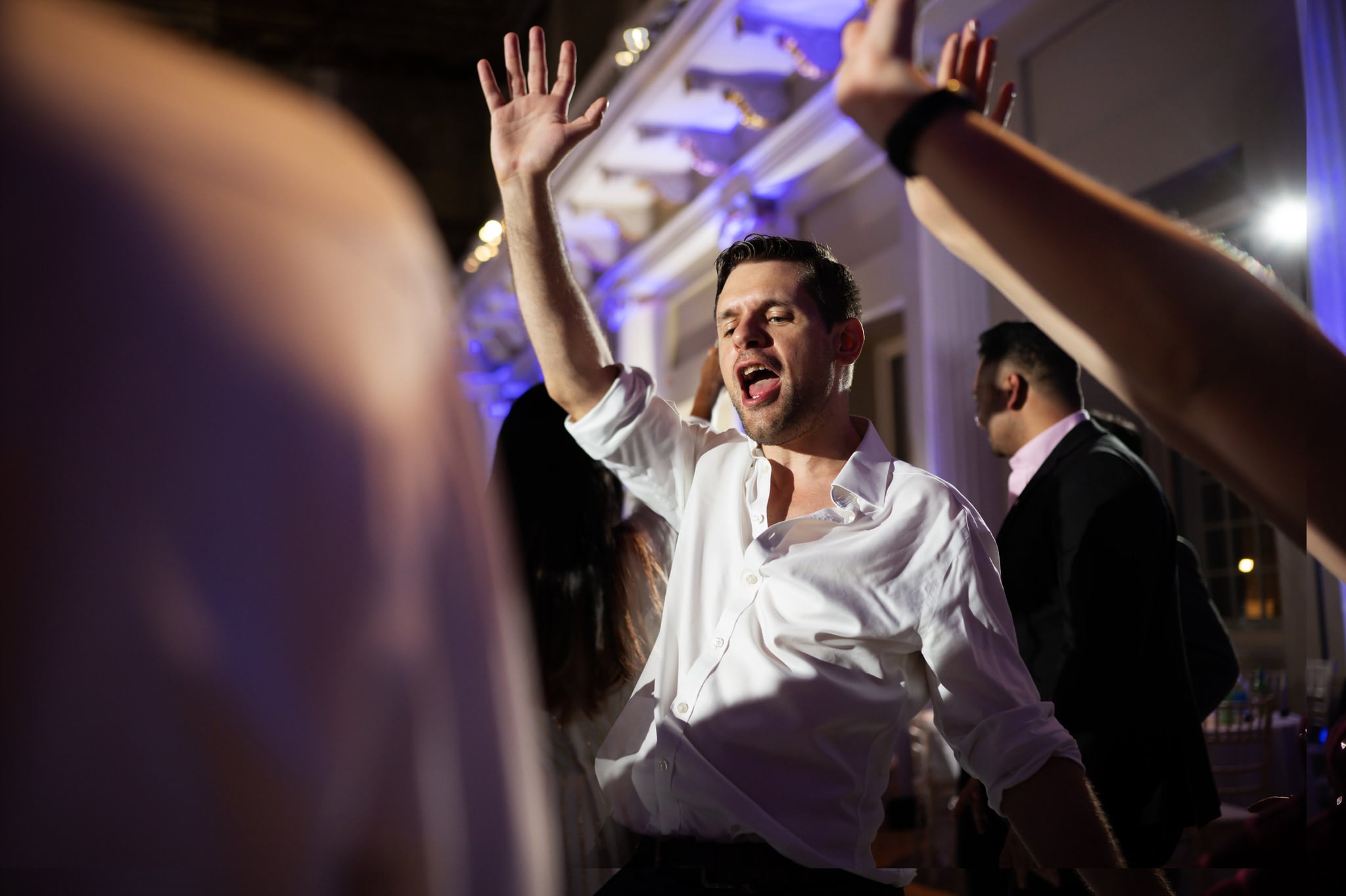 A packed dance floor at a London wedding